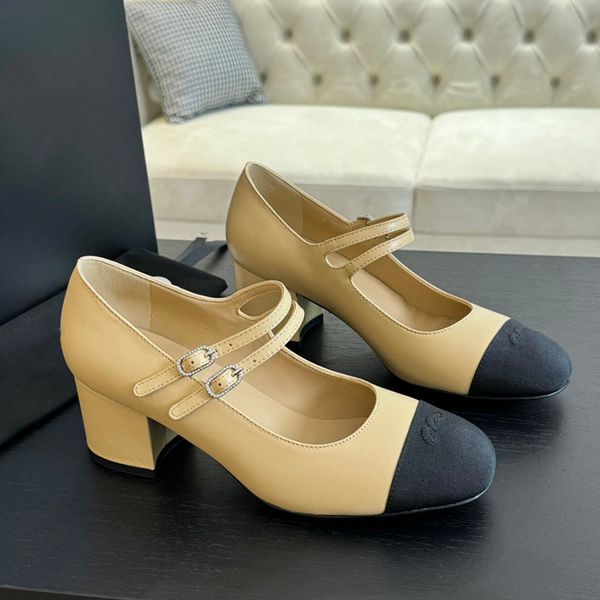 Womens Dress Shoes Designer Grosgrain Chunky Low Heels Loafers Two Buckle Straps Ladies Ballet Shoe Classic Quilted Texture Mary Jane Shoe G