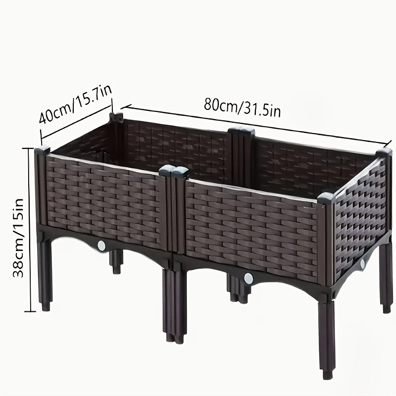TEMU Vintage-style Plastic Gardening Planter Box With Drainage Holes - Multi-compartment Raised Bed For Flowers, Vegetables, And Greenery - Balcony,