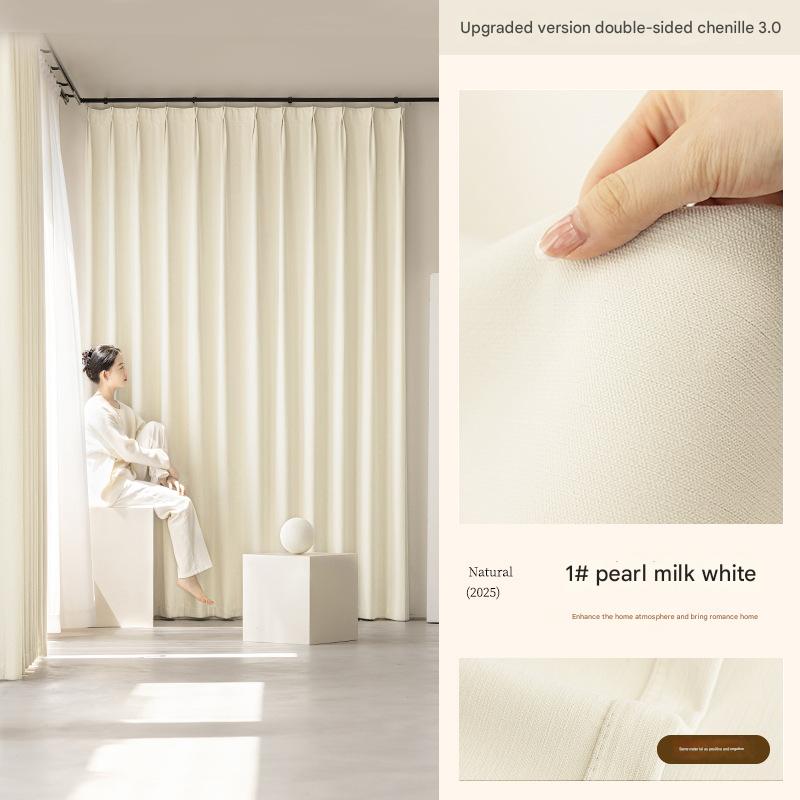YL-34526 Free shaped cream velvet full blackout chenille curtain for bedroom and living room hook-style French light luxury cream style