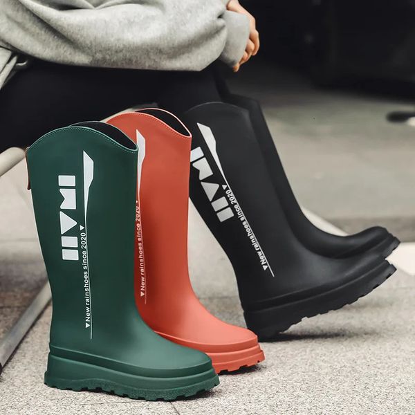 High Rubber Boots for Women Fashion Platform Rain Shoes Waterproof Work Garden Galoshes Woman Long Rainboots Fishing Footwear 240620