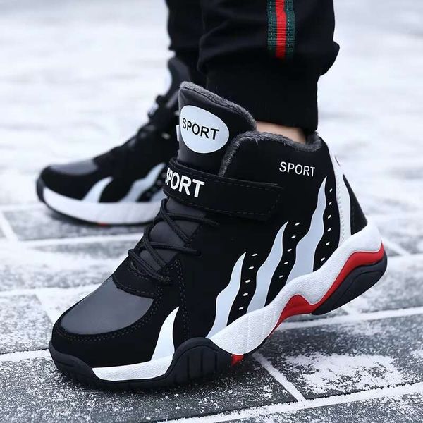 New Children Running Shoes Outdoor Casual Sport Boys Warm Winter Plush Boots Fashion Non-slip Leather Waterproof Sneakers