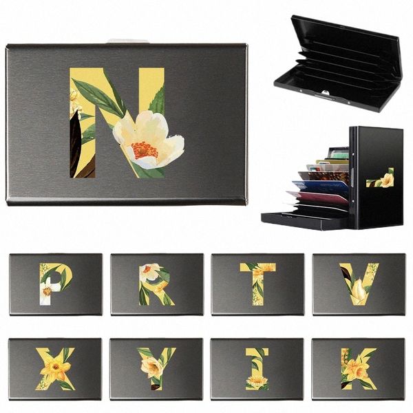shell Metal RFID Credit ID Smart Mini Card Holder Business Small Purse Cover for Men Women Color Floral Letter Printing Series J1Nv#
