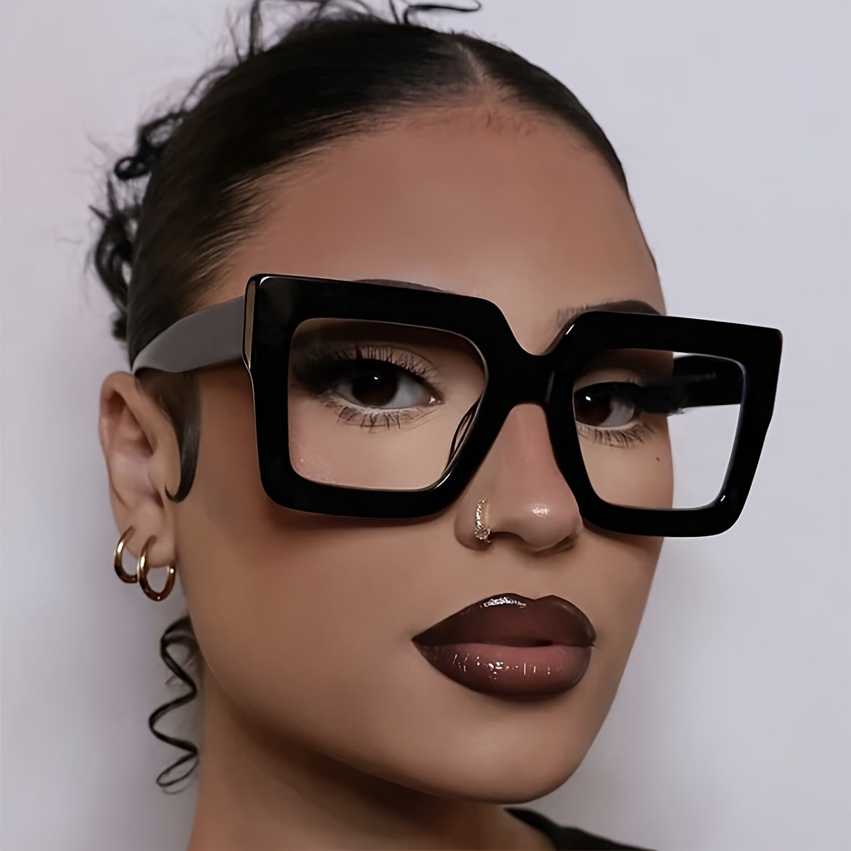 TEMU 1 Pair Women's Thickened Square Glasses - Non-prescription Everyday Eyewear, Black Minimalist Frames For Women, Stable Fit For Daily, Office,