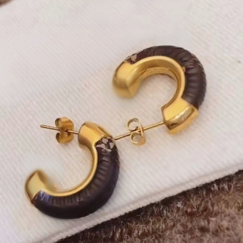 luxury designer woman small hoops letter earrings 316L Stainless Steel 18k Gold girls original branded earrings wedding party jewelry birthday gift