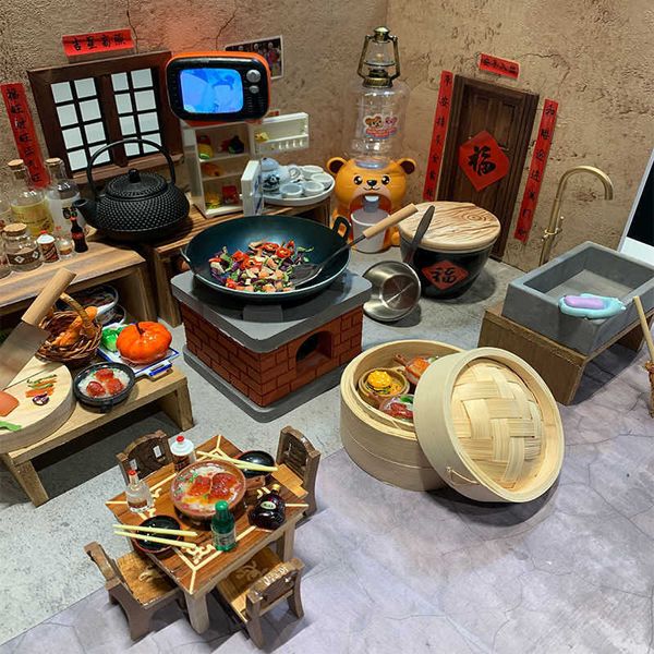 Kitchens Play Food Childrens mini kitchens home cooking toys real cooking wood full set of simulated kitchen utensils set H241015