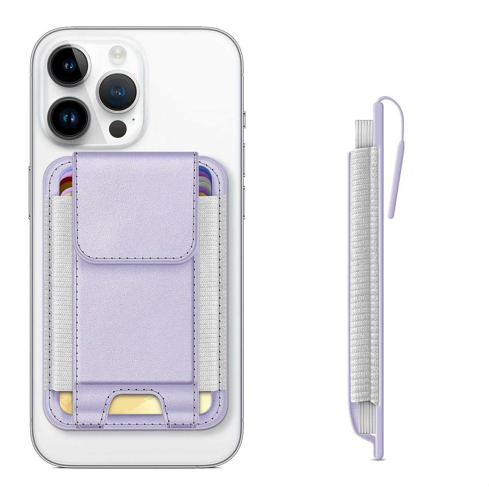 TEMU Mobile Phone Magnetic Card Holder Flip Cover Elastic Pattern Light Green (elastic Band With Light Gray, Holds 6 Cards) (rfid)