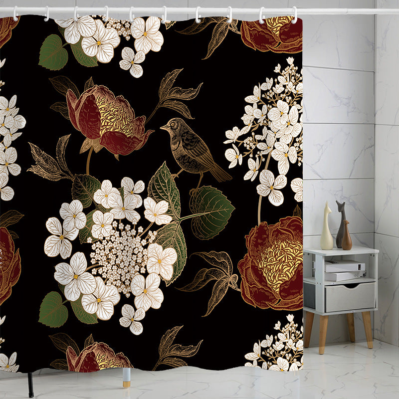 YL-37238 Waterproof Shower Curtain Hot Sale 3D Printed Tropical Jungle Plant Leaves and Flowers Season Polyester Shower Curtain with Hook