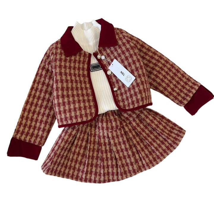 Girls Pleated Skirt Sets Designer Kids Two Piece Luxury Baby Clothing Temperament Children Suits -12 Kid Cotton Clip Tops Skirts Two-piece DPD240821