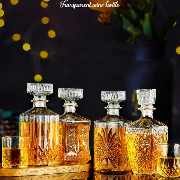 Wine Glasses 1000ML Square Decanter Empty Spirit Whisky Wine Bottle Glass Liquor Bottles Crystal Glass Decanter Spirits Glass Bottle Bar Hom