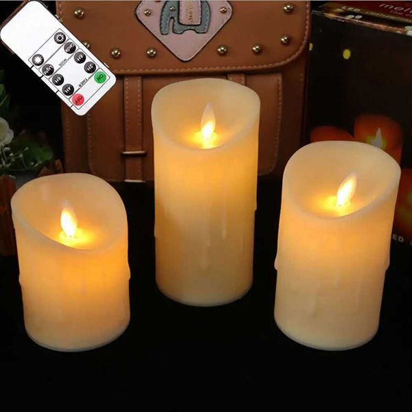 3 packs of remote-controlled mobile LED decorative candles battery dance wedding pillar candles with static flame W250110
