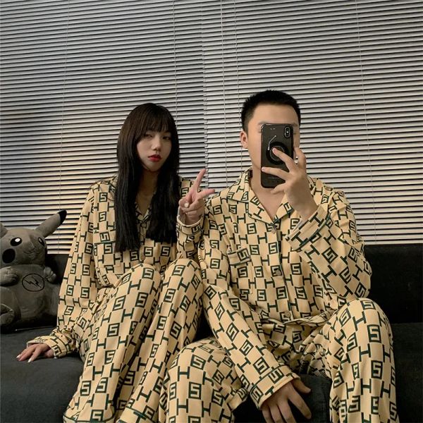 Pants Piece Two Autumn Winter Cotton Matching Pamas Men Sleepwear Women Designer Homewear Bedroom White Letter Pyjama Home Clothing Couple S