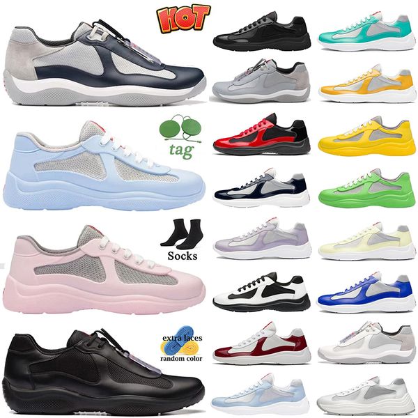Luxo Casual Casual Shoes Designer Americas Cup Sapatos homens Treinadores de couro Fabric America Sneakers Linea Rossa Lace Up Up Men Men Me