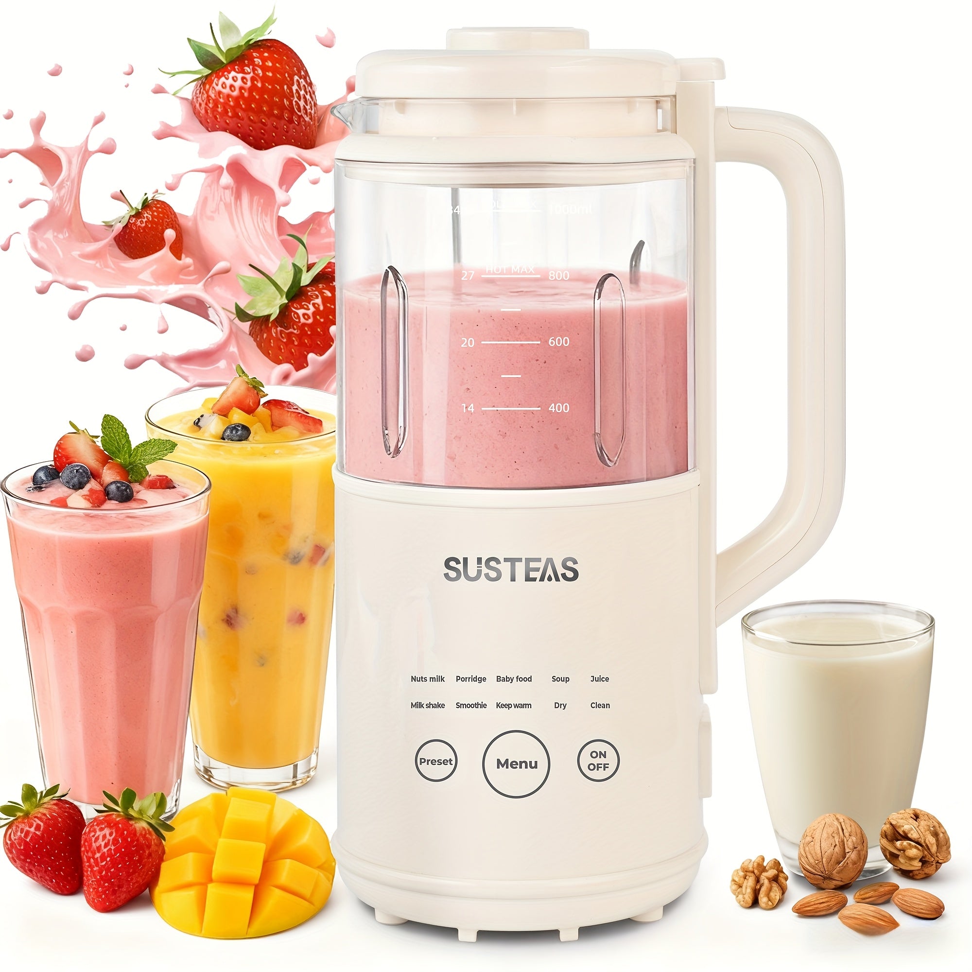 TEMU 34oz Blender, Multifunctional 10-in-1 Machine With Self-cleaning – No Soaking Or Filtering Required For Nut Milk, Smoothies, Baby Food, Soup, &