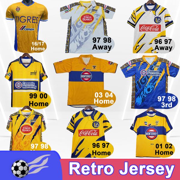 1996 16 Tigres de la UANL Retro Soccer Jersey GIGNAC RODRIGUEZ JIMENEZ ZELARAYAN AYALA Home Away 3rd Vintage Football Shirts