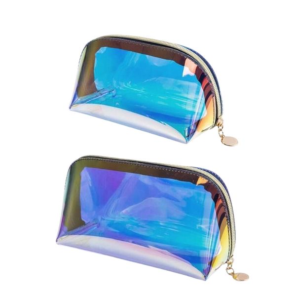 Holographic Makeup Bag Portable Waterproof Toiletries Bag Iridescent Cosmetic Glitter Pencil Case Pouch TPU Shinny Organizer Storage Bags Wi