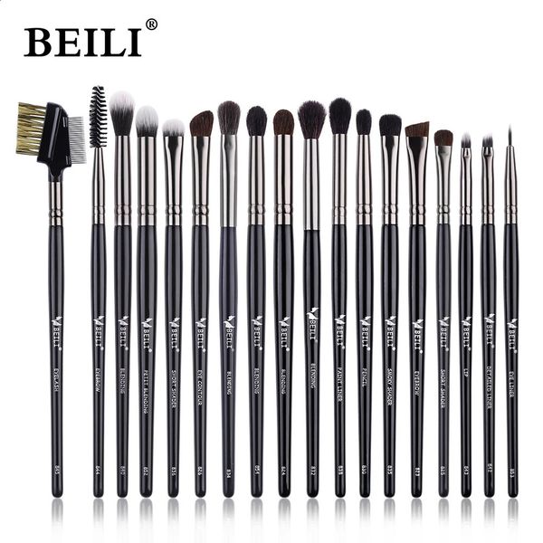 BEILI Black 10-19 Pcs Eye Makeup Brush Natural Goat Hair eye shadow eyeliner Makeup Brush Set brochas maquillaje 241210