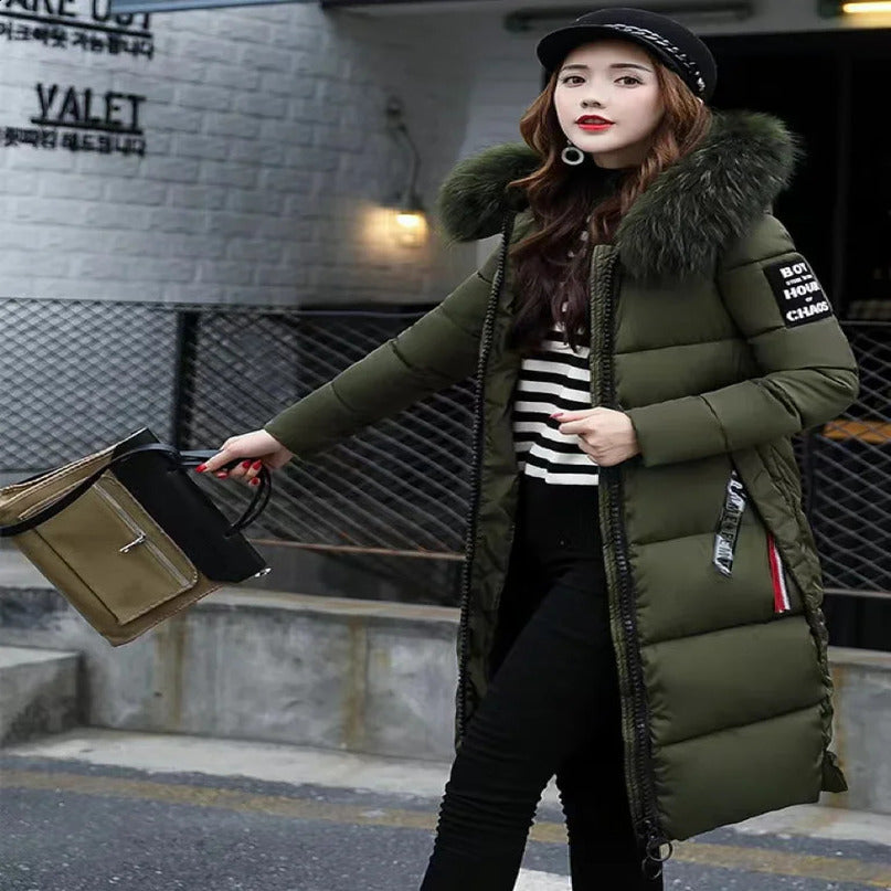 Womens Down Park Winter Jacket Big Fur Collar Thick and Thin Coat Fashion Hooded Cotton Long Autumn 240822