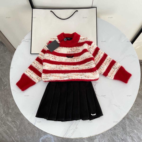 Brand girls dress set Autumn child coat suits kids designer clothes baby Red and white striped design hoodie and skirt