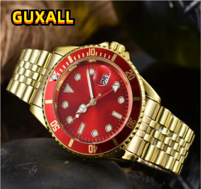 Four Pins Designer Automatic Date Men Women Watches All the Crime Set Auger Stainless Steel Band Quartz Clock waterproof black blue green red color