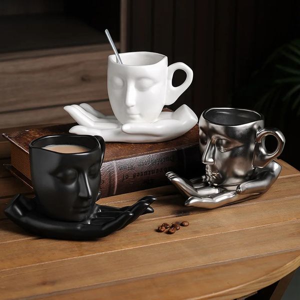 260ML Retro Coffee Cup Creative Ceramic and Sauce Abstract Art Latte Home Decoration Tea 240927