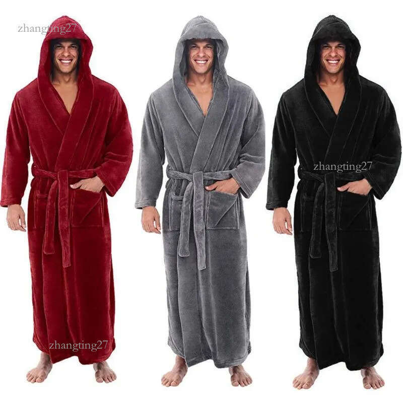 Men&#039;s Sleepwear Mens Bathrobe Man Winter Warm Casual Robe Soft Long Sleeve Housecoat Male Bath Lounge Nightgown 2022 PajamaMen&#039;s