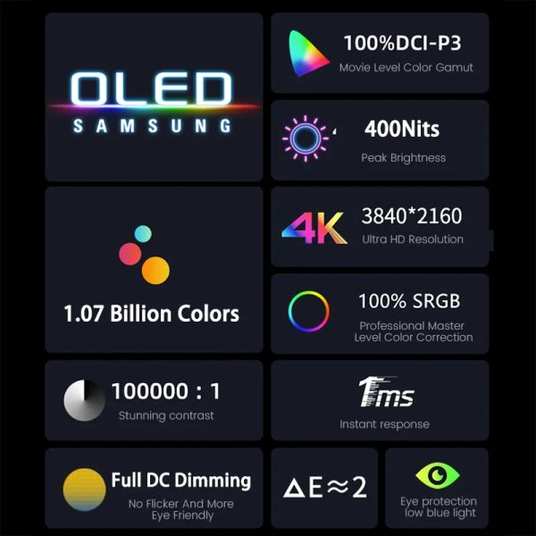 15.6 Inch 4K AMOLED Touch Screen Portable Monitor 3840*2160P 400Nit HDR 100000:1 1MS Gaming Display For PC Laptop Phone PS5 Xbox