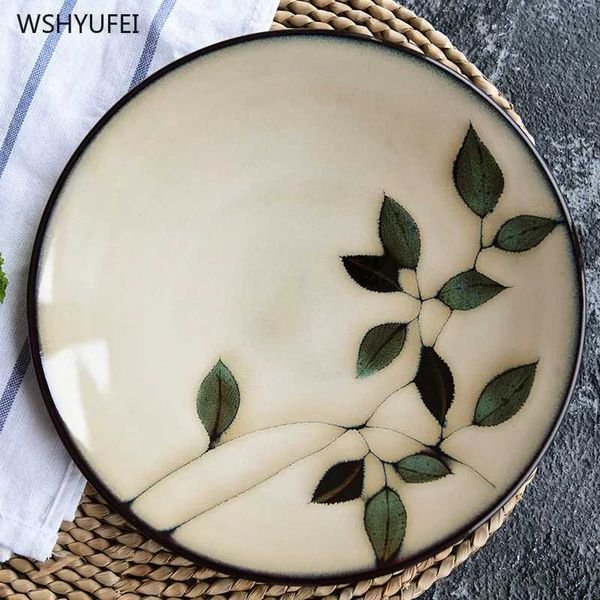 1 creative painted stove glass leaf ceramic board desktop software Western style steak salad dessert cake sushi storage decorative board X25