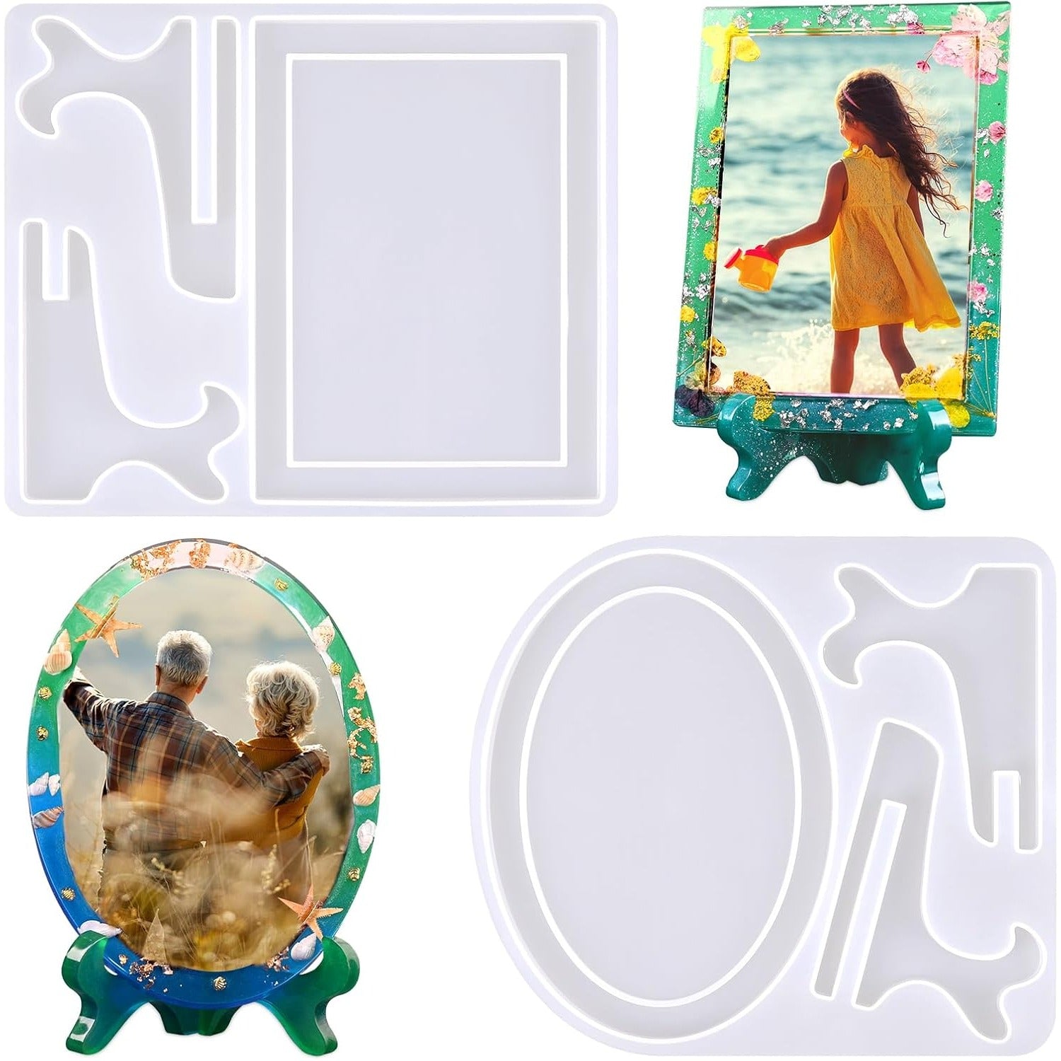 TEMU Resin Mold For Photo Frame, Picture Frame Silicone Molds With Stand Holder, Rectangle & Oval Frame Molds For Resin Casting, Diy Photo Frame For