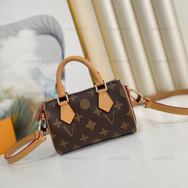 10A Mirror Quality Designers Nano Seepdy Bag 16cm Womens Handle Handag Brown Coated Canvas Purse Luxury Pillow Bags Crossbody Shoulder Leath