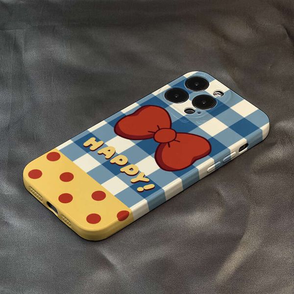 New niche checkered bow suitable for iPhone 15 Promax phone case with high-end feel and all inclusive precision hole 13