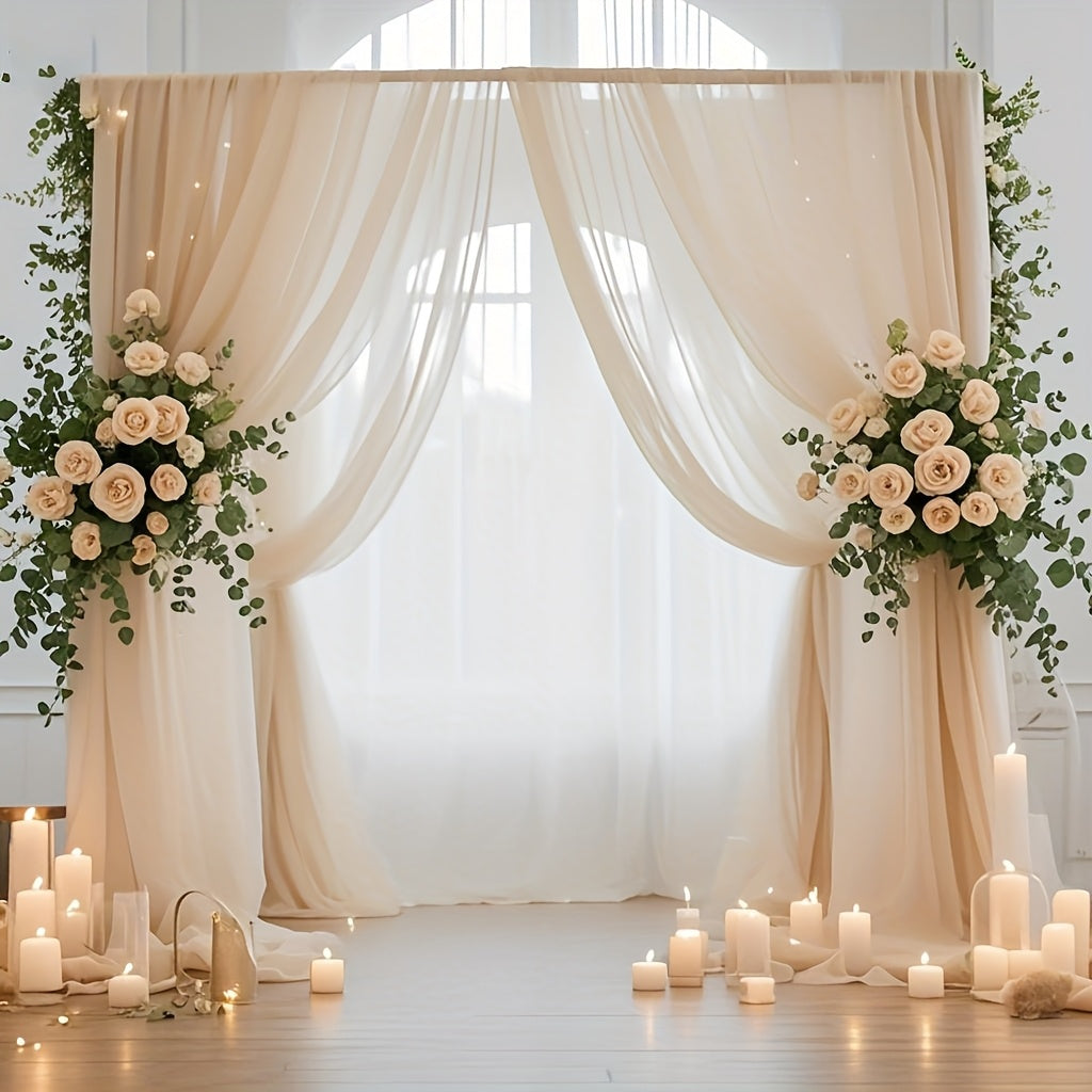 TEMU 2pcs Elegant Sheer Mesh Backdrop With Rod Pocket - Ideal For Weddings, Birthdays, Engagements, And More - Versatile Polyester Curtain For