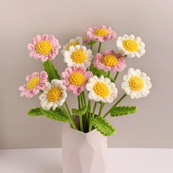 Wers Decorative 1Pc Handmade Wool Knitting Daisy Artificial Hand Woven Finished Teacher&#039;s Mother&#039;s Day Birthday Home Decor