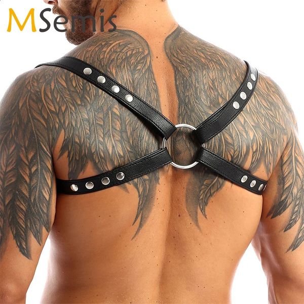 Faux Leather Adjustable Body Chest Harness Men Lingerie Costume Accessories Shoulder Harness Straps Belts with Press Buttons 241227