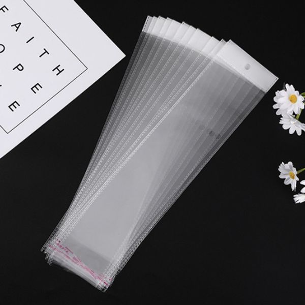 New Clear Packaging Bags 10.5x62cm Clear OPP Plastic Wig Self-Adhesive Package Bag Decorative flowers Self-Adhesive bag Wholesale