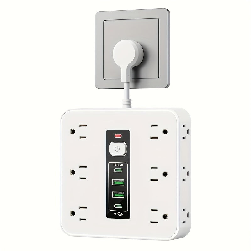 TEMU 16in 1 Black Socket With 12 Outlets, 4 Usb Ports, Flat Plug, Wall Mount, Protection, Power Outlet Protector - For Home And Office Desktop