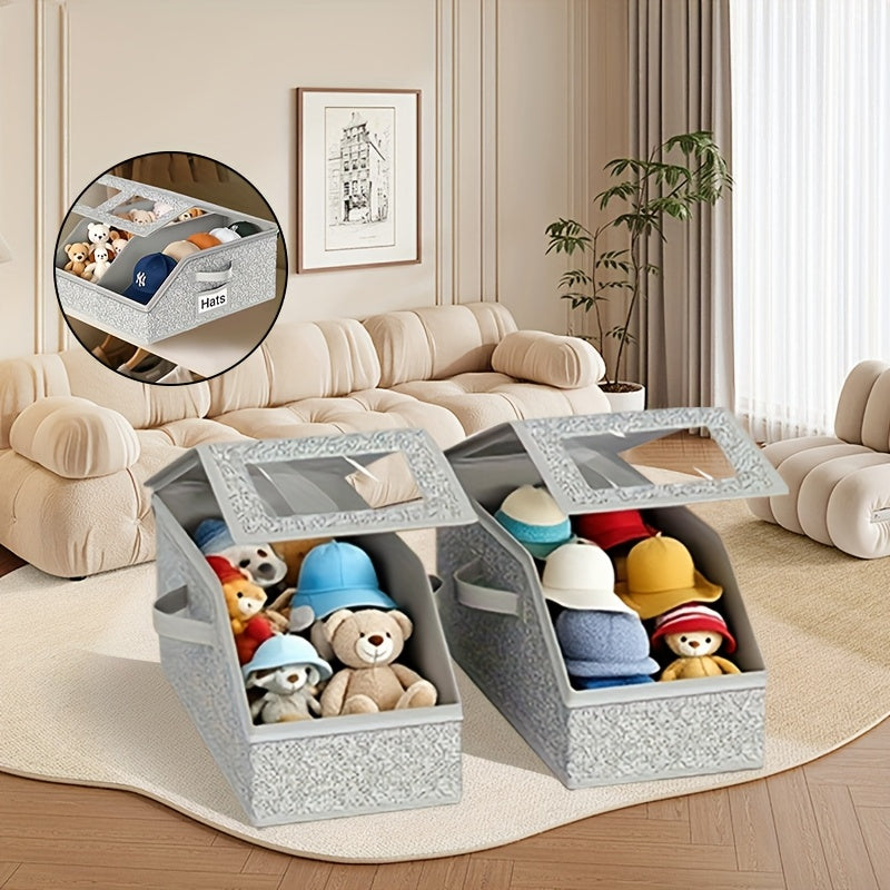 TEMU 2 Baseball Storage Boxes - Large Capacity Foldable, Stackable, Zippered Dustproof Closet Organizer, Suitable For Hats, Clothes, Dolls - Durable