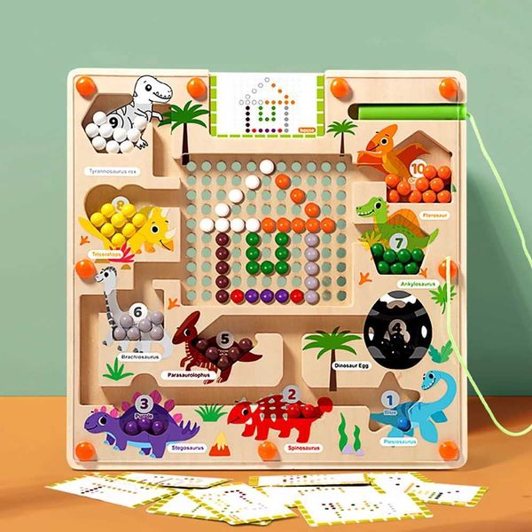 Cor magnética e número Maze Montessori Dinosaur Counting Combating Learning Puzzle Board Skills Fine Motor Habilidades Viagem ToysC250121