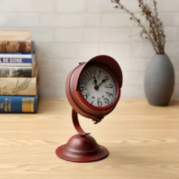 1 desktop clock European retro iron decoration craftsmanship small search light personalized home gift 240905
