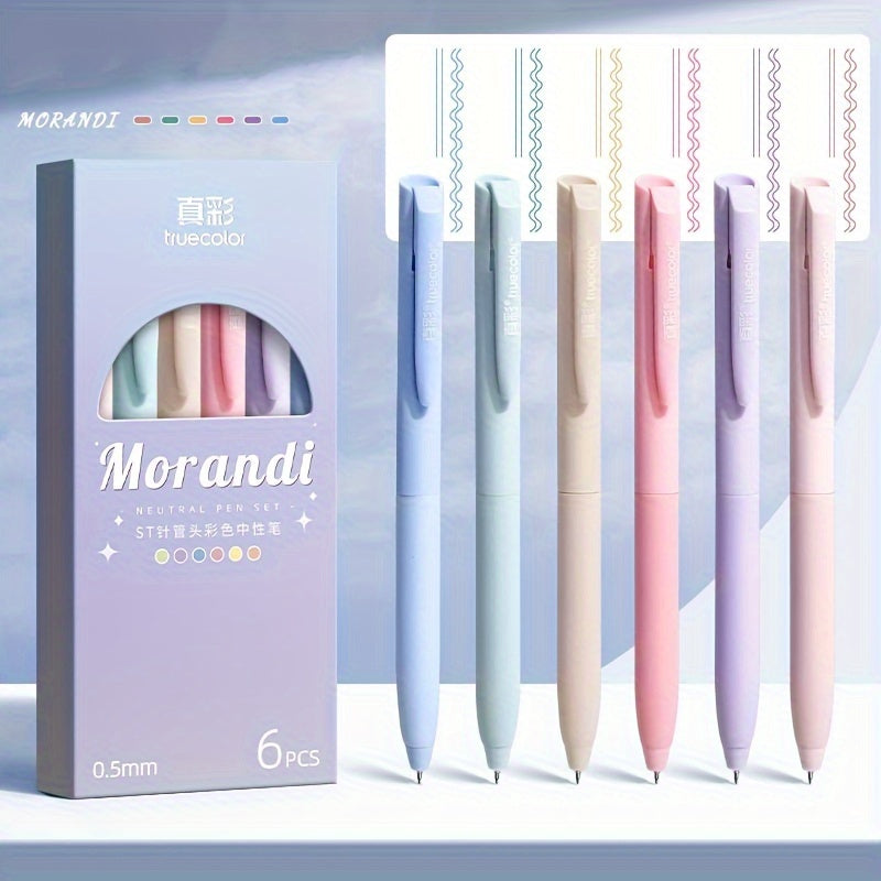 TEMU 6-pack Morandi Gel Pens Set, 0.5mm Retro-colored Signing Pens, Ballpoint Pens For School And Office, Assorted Colors, Fine Writing Tools