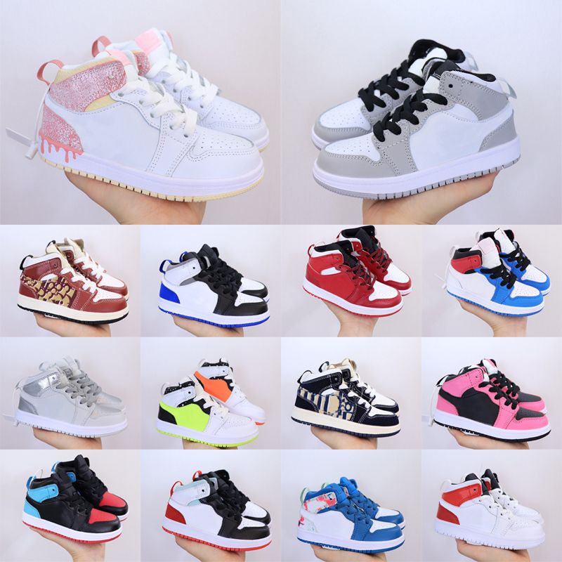 Kids Shoes 1 designer basketball 1s toddler sneakers kid youth infants sport trainers baby children high shoe boys girls Chicago Red Blue outdoor Sn