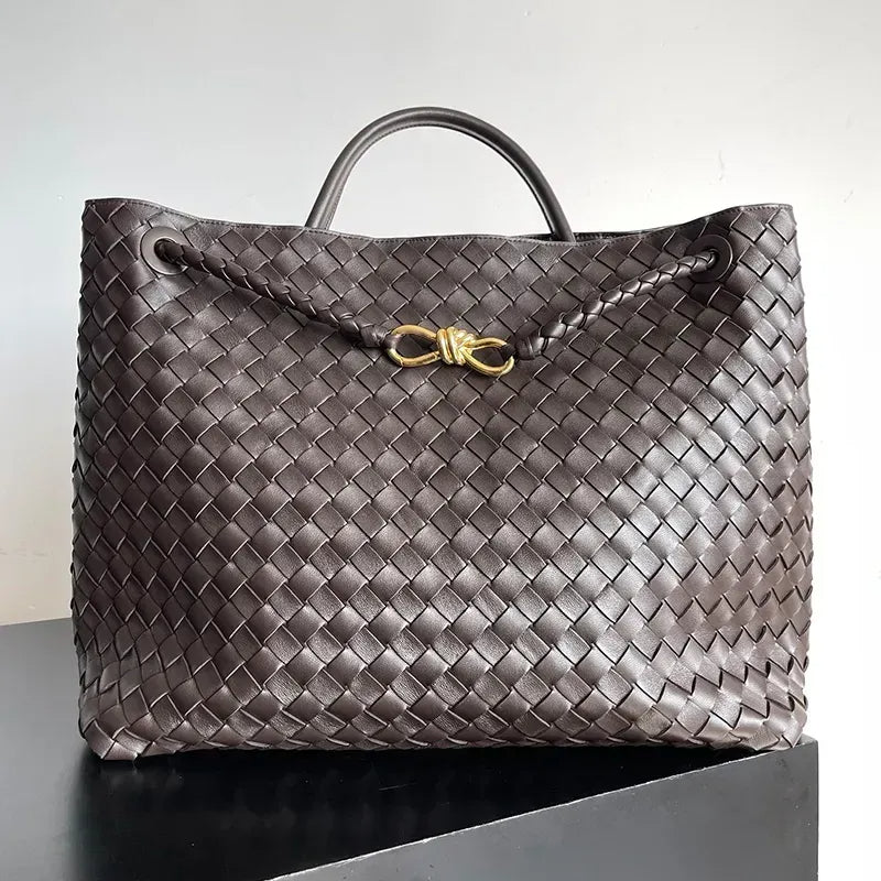 Designer Knitting Woven Top handle bag Large Brown Suede Tote Bag Handbag Crocodile leather with signature knot detail and sliding cross-body strap