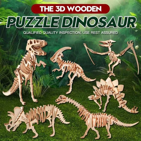 Dinosaurs 3D Wooden Puzzles for Adults and Teens DIY Model Building Kits Construction Handmade Craft Unique Gift Christmas Y240812