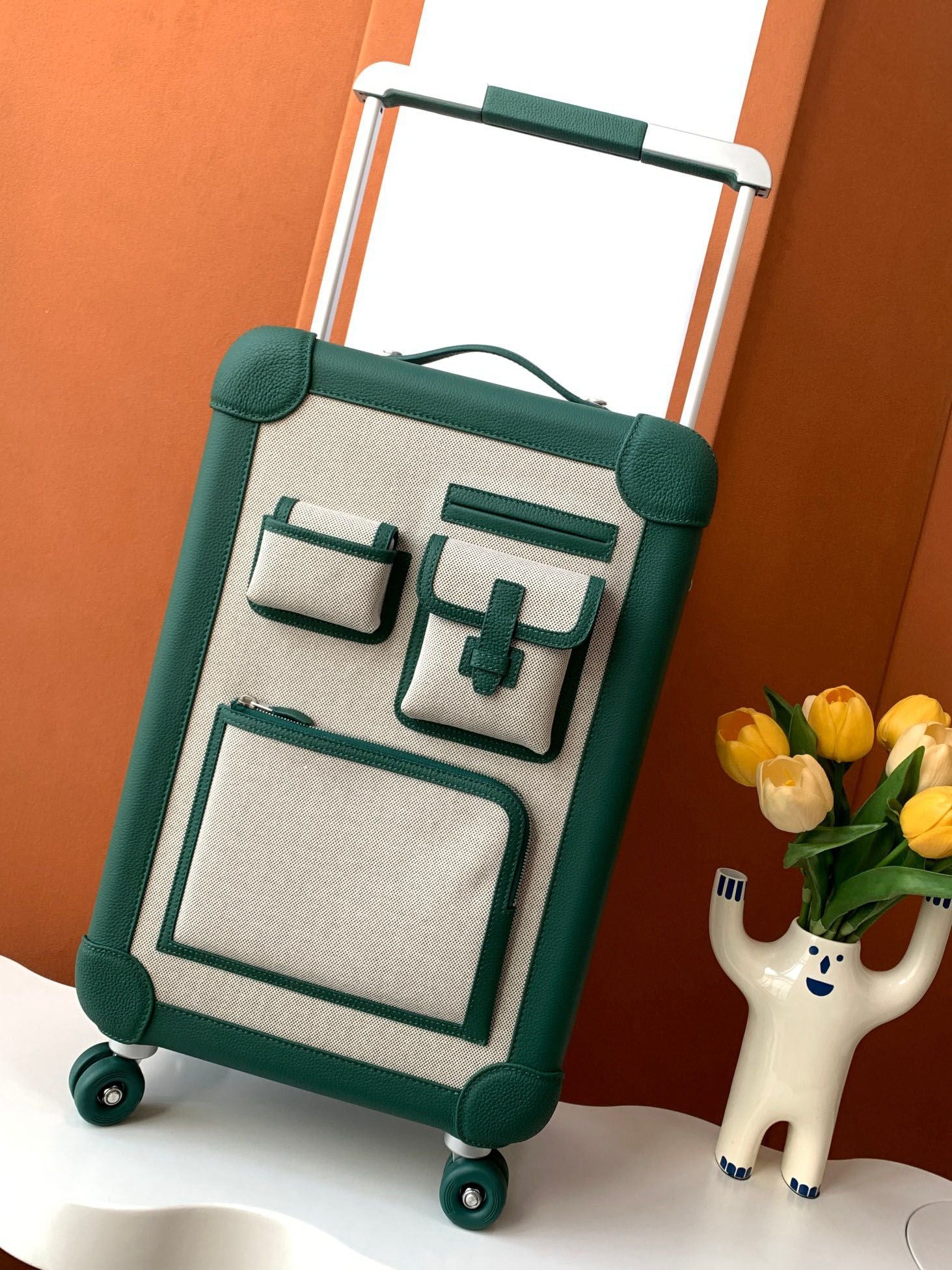 Carry on rolling bag 20 inch leather travel suitcase mirror quality designer cabin boarding case trolley luggages