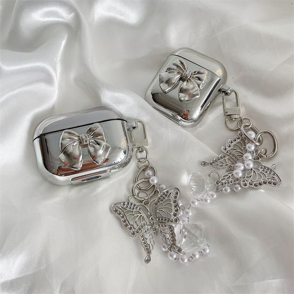 ddmygifts Silver plated pearl butterfly chain suitable Pro2-3 generation Bluetooth wireless headphone cover for women A