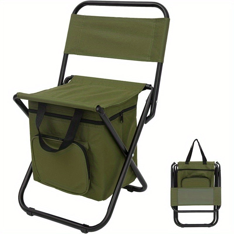TEMU Heavy-duty Portable Folding Camping Chair With Backrest - Extra Wide Seat, Heavy Duty Folding Stool With Backpack, Large Weight Capacity (500+