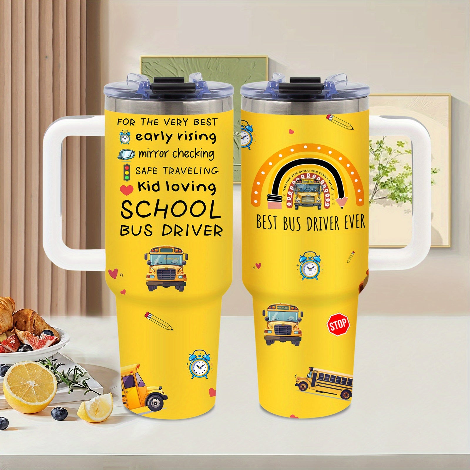 TEMU School , 40oz Tumbler With Handle, School Bus Cups, Bus Driver Back To School Appreciation Gifts, Christmas Birthday Retirement Gifts, Sports