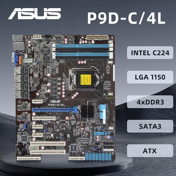 ASUS P9D-C-4L uses Intel C224 chipset Socket 1150 4DDR3 32GB 4SATA III 2SATA II 4RJ45 onboard Intel I210AT ATX.