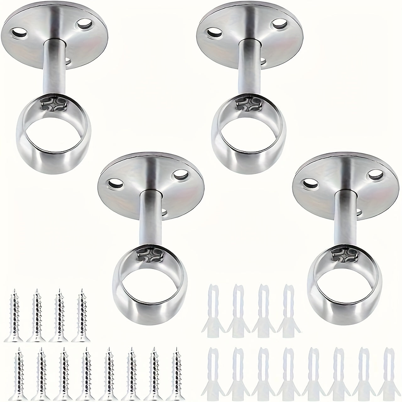 TEMU 4pcs Heavy-duty Stainless Steel Curtain Rod Holders - Ceiling-wall Mount Flange Brackets With Round Safety Design & Support For Wardrobe And