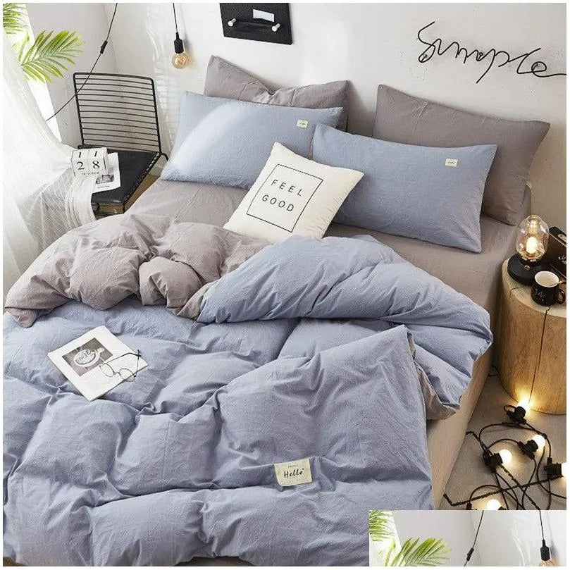 20 Bedding Set Fashion duvet cover bed sheet Pillowcase Square stripes Home textile black White Gray combination bedclothes
