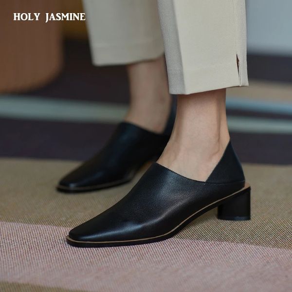 Spring Summer Arrive Dress Office Shoes Women Pumps Genuine Leather Shoes Square Toe High Heels Single Shoes Heels Women 241111
